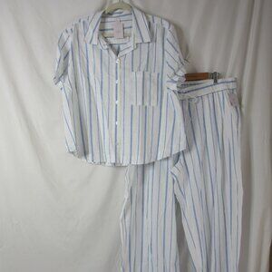 Auden Pajama Set 2 Piece Blue White Stripes Short Sleeve & Pants Size XXL NWT